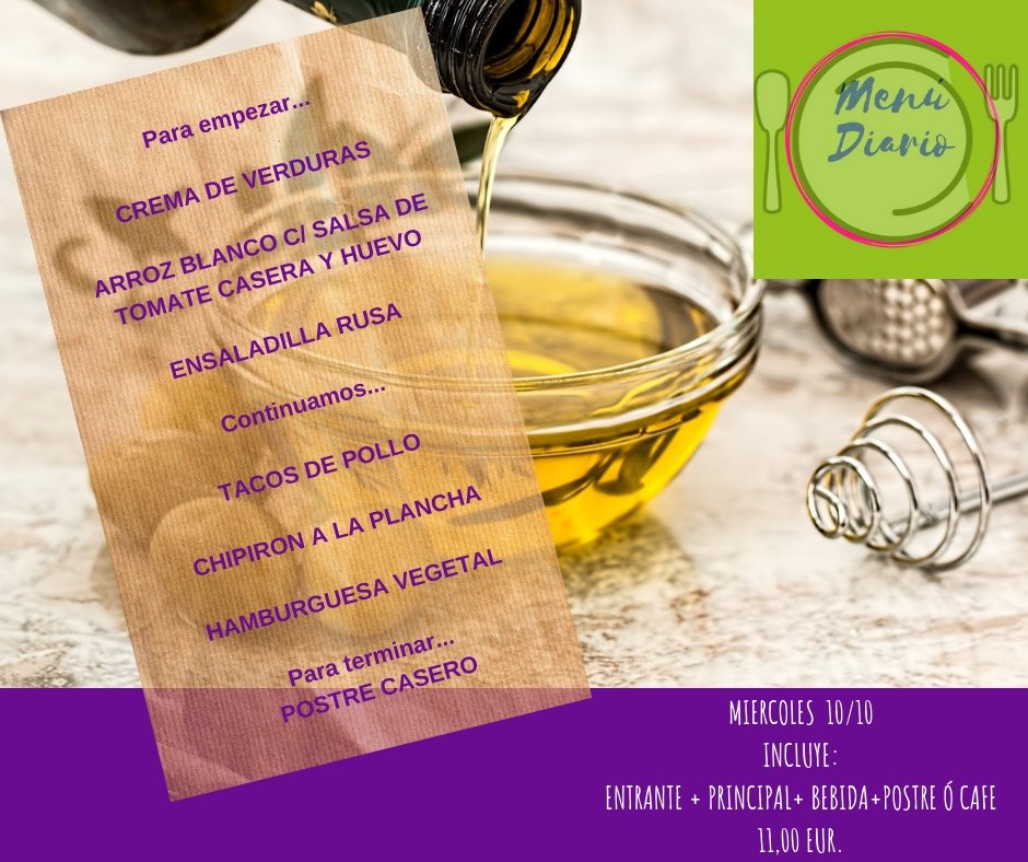 Rest_Martes13's tweet photo. #menúdiario siempre con aceite de oliva virgen extra #retamar #guareña #badajoz #extremadura https://t.co/9lRiPkuBSa