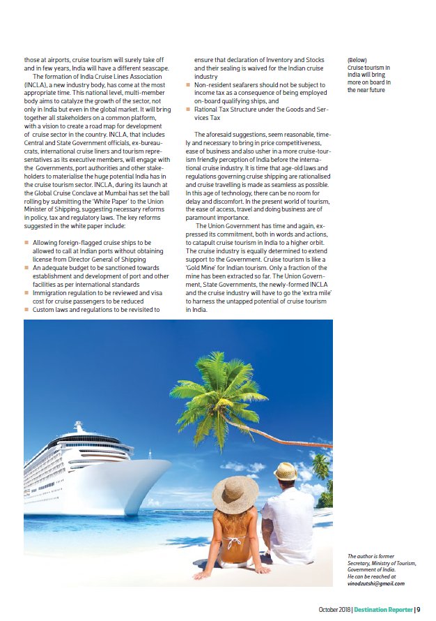 vinodzutshi's tweet photo. #Cruise Tourism is a ‘Gold Mine’ for India tourism .Only a fraction of mine has been extracted so far. The Union Govt, State Govts, #InCLA &amp; Cruise industry will have to go ‘extra mile’ to harness the untapped potential of Cruise tourism in @incredibleindia" @tourismgoi #cruise https://t.co/WbApklsj7U