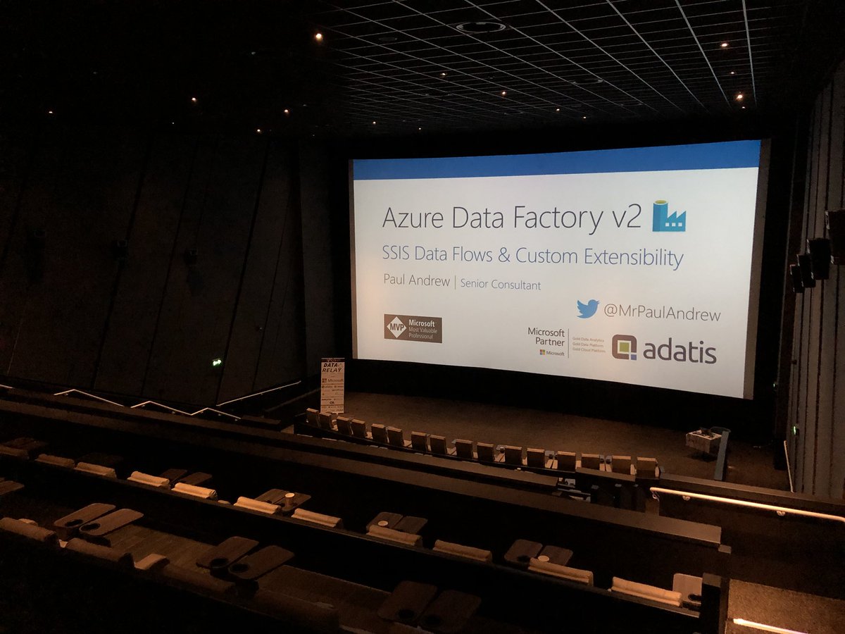 mrpaulandrew's tweet image. So cool presenting a session in a cinema for @SQLRelay_uk #Birmingham 
Join me in screen 3 after lunch for some #Azure Data Factory goodness! 😊
#SQLRelay #DataRelay @DataAzure