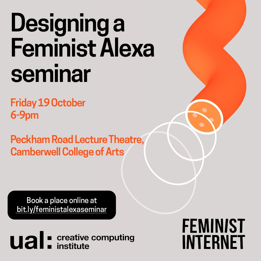 Amazing speaker line up 4 FREE @UAL_CCi x <a href="/feministintrnet/">Feminist Internet</a> seminar next Friday 19 October: <a href="/elena_sinel/">Elena Sinel FRSA</a> <a href="/swordstoyoung/">Josie Young 🦘</a> @fxfegha 👀🖤🤓 We'll b talking ethics/bias/AI/feminisms...tickets: bit.ly/feministalexas… <a href="/furtherfield/">furtherfield</a> <a href="/arebyte/">arebyte</a> <a href="/SPACEarttech/">SPACE Art + Technology</a> <a href="/TheFutureLab/">TheFutureLaboratory</a> @rachelcoldicutt