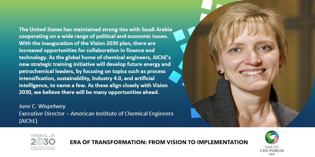 SAUSCEOForum's tweet photo. AIChE Executive Director June C. Wispelwey on the opportunities for collaboration in #finance &amp; #technology between Saudi Arabia - U.S. #SAUSCEOForum #Vision2030 https://t.co/IkFuIFkgrw