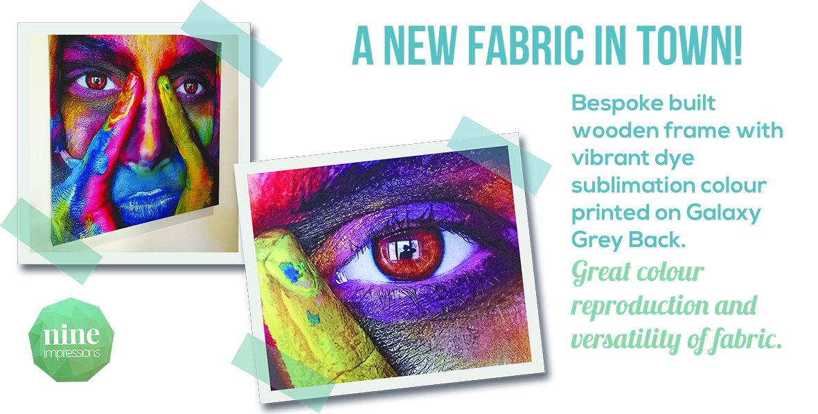 9Impressions's tweet photo. There's a new fabric in town and it's a luxurious finish! If you want versatile and vibrant graphics, we can help! The frame was built, the fabric printed and here's the results! #VibrantColour #Versatility #9Impressions https://t.co/YYdF0Du1JK