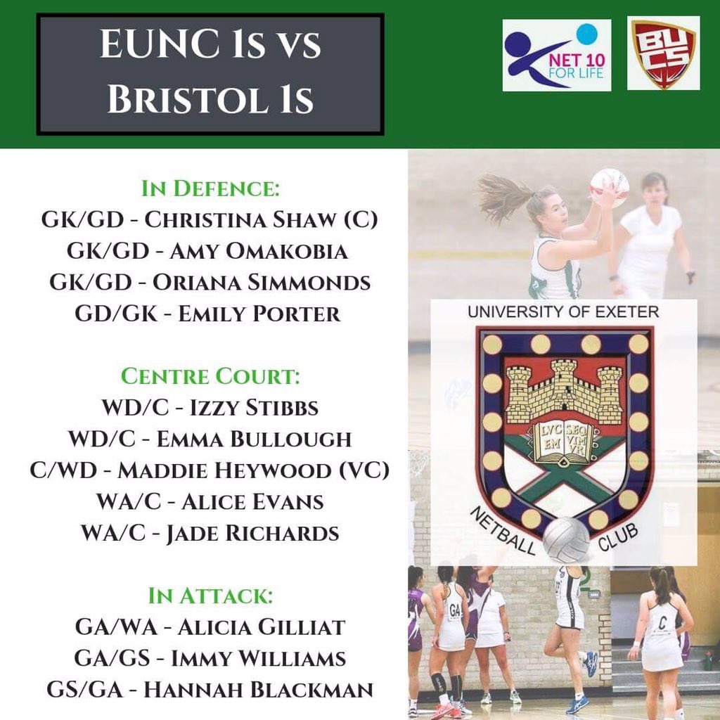 ExUniNetball's tweet photo. First BUCS game of the season ๐ฑ๐ฑ๐ฑ๐ฑ๐ฑ๐ฑ๐ฑ๐ฑ๐ฑ
EUNC begin their BUCS campaigns!! Even better, each team will be donating money for each goal scored to Cancer Research for this years NET10 campaign ๐
#bleedgreen #net10forlife @UoEStudentSport https://t.co/Q8a5WN0VTH