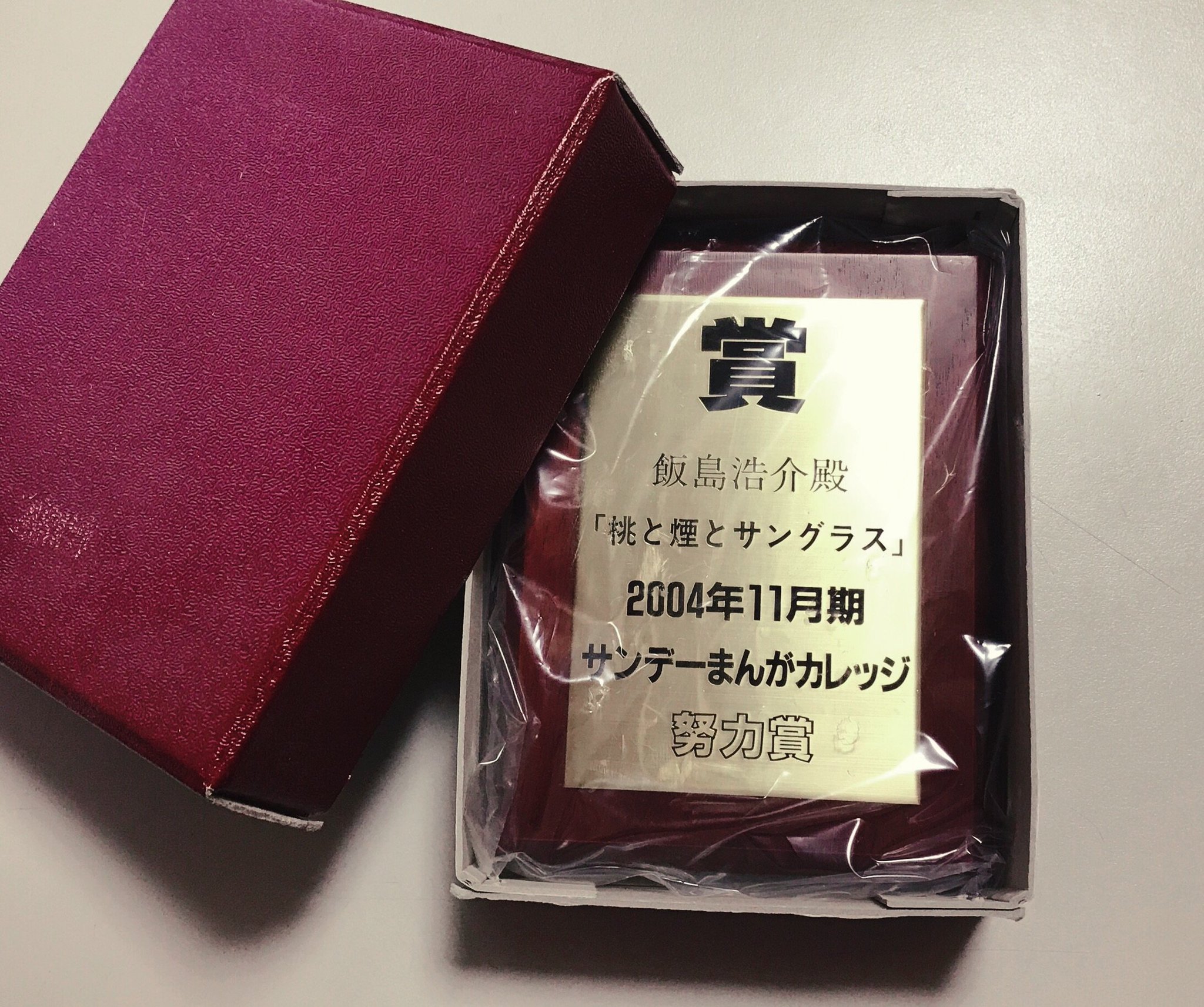 飯島浩介 育てち魔おう 巻 6 7発売 少年サンデー月例漫画賞で賞を頂いた時の記念盾が出てきたぁ 入選とか佳作じゃなく努力賞だけど でも今もなんとか漫画家として生きており