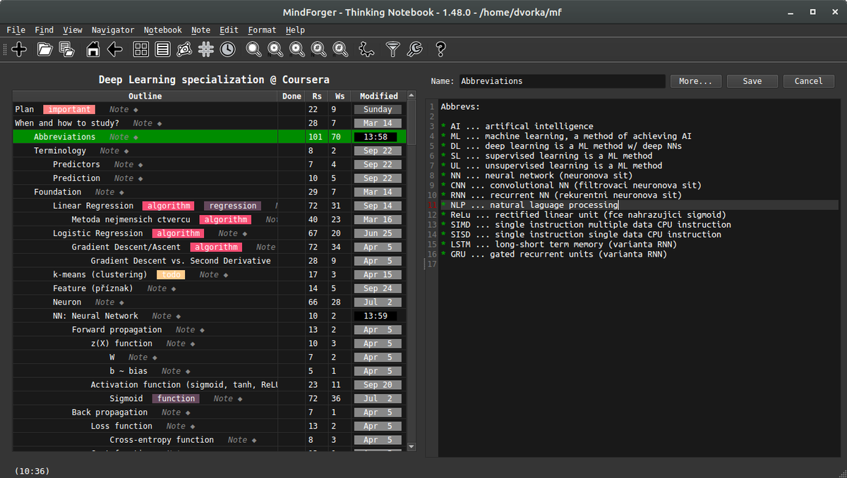 mindforger's tweet photo. WIP: autolinking finds relevant notes in your @mindforger repository/Markdown documents/sections and injects links to HTML preview so that you don't have to create them manually. Coming soon! #thinking #notebook #nlp #ai #markdown #ide #math https://t.co/l1Nko0WzJj