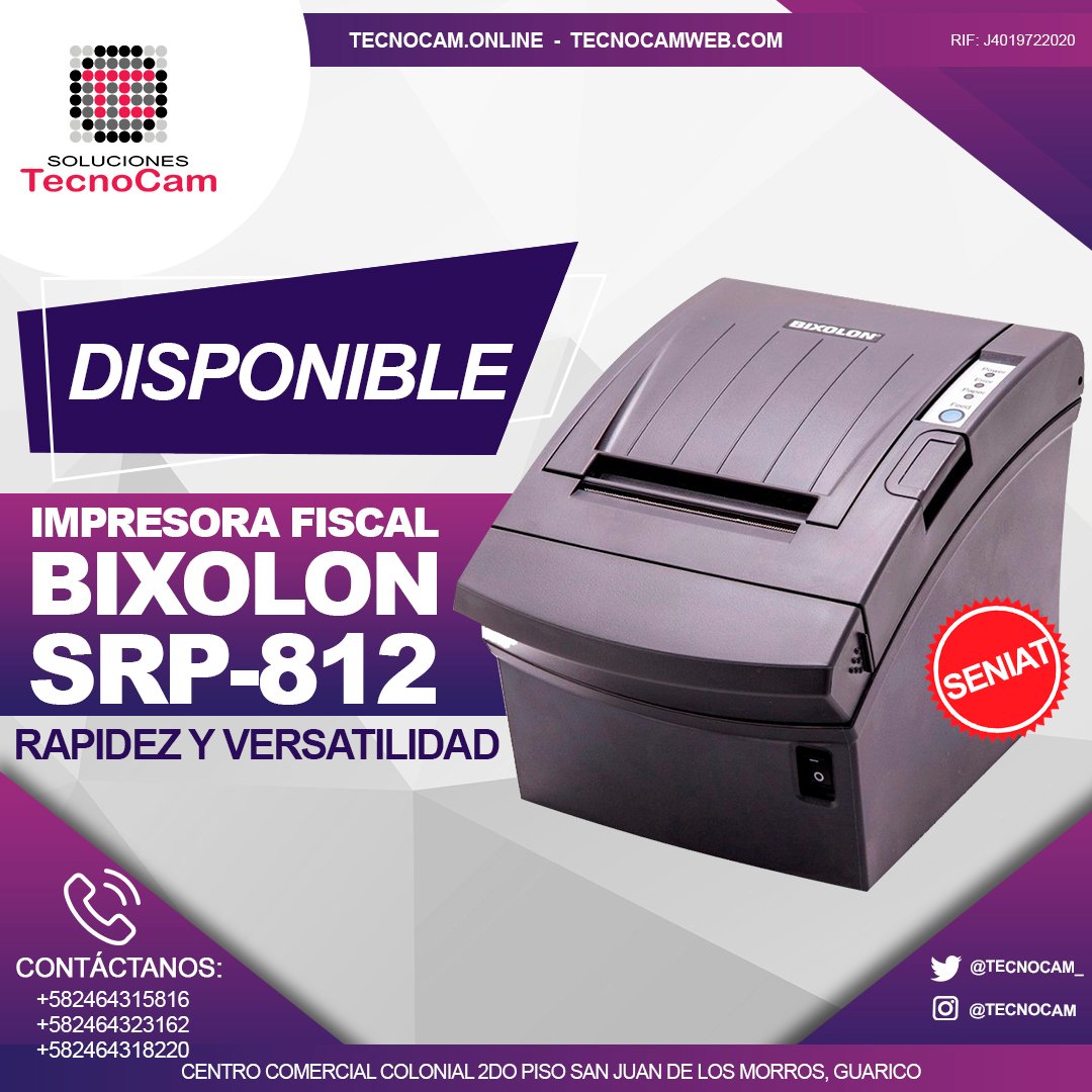 TecnoCam_'s tweet photo. DISPONIBLE YA!..  La BIXOLON SRP-812 . Solo nuestra empresa tiene lo que necesitas para estar al día en tu empresa. Contáctanos ya!... 
#tecnocam #venezuela  #impresorafiscal #cajaregistradora #bixolon #SRP-812 #providencia0122 https://t.co/1MURGhugea