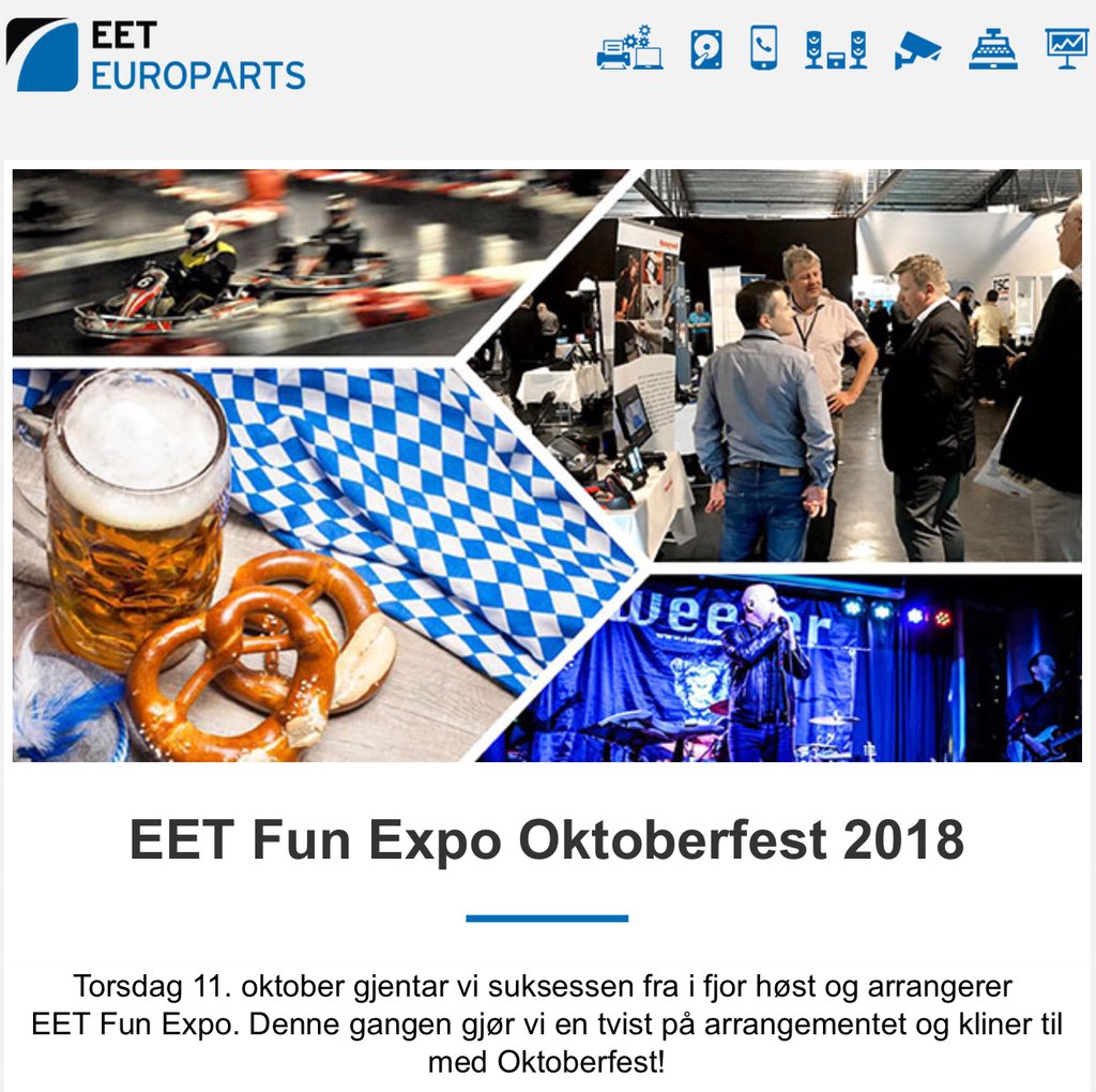 rfelements's tweet image. Meet #RFelements @ EET Fun Expo Oktoberfest 2018 organized by EET Europarts!

October 11, 2018 - #Oslo, #Norway

More info:
lnkd.in/dq-5_CR

#Make5GHzGreatAgain #WeHaveHorns