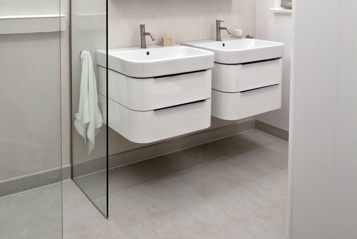 brightonbathco's tweet photo. No more rushing out the door after having to wait for your partner to use the bathroom - this double sink area will resolve your hectic mornings. #bathroominterior https://t.co/uoWIVuIhEQ