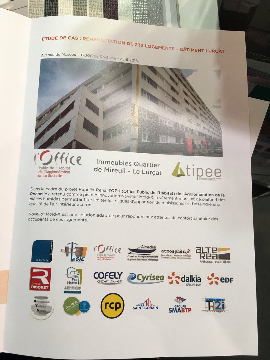 JolasCecile's tweet photo. @UnionHlm 
merci a Adfors Saint Gobain  qui presente le projet Lurcat Rupella Reha coodonne par Tipee. Nous avons teste leur toile Mold x qui est un revetement permettant de lutter contre le developpement fongique. test reussi! https://t.co/OxwCka2mFa