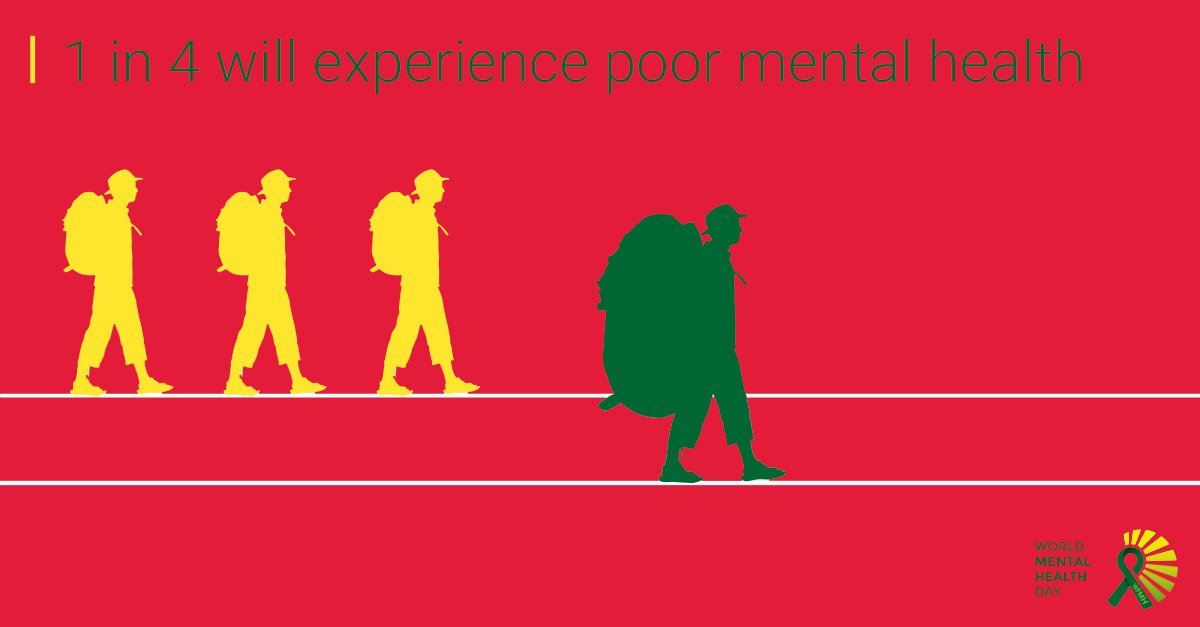 Red10London's tweet photo. TODAY IS WORLD MENTAL HEALTH DAY - 1 in 4 will experience poor mental health at some point in their lives. Let's make #WorldMentalHealthDay count by increasing awareness and giving mental health priority worldwide. https://t.co/dtFJkibpWD