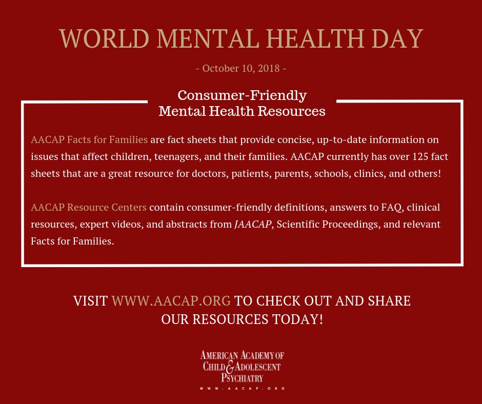 AACAP's tweet photo. It's #WorldMentalHealthDay! Child and adolescent psychiatrists are the leading physician authority on children’s mental health. For resources, visit https://t.co/nlDOOOEoAg. https://t.co/YHXcZ1eLo5