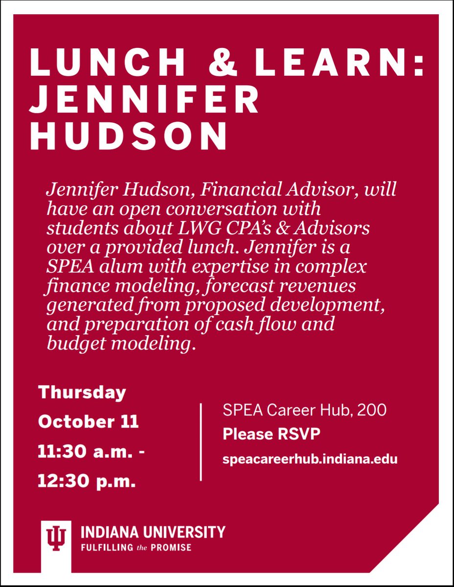 Looking for lunch plans tomorrow? The SPEA Career Hub has got you covered!