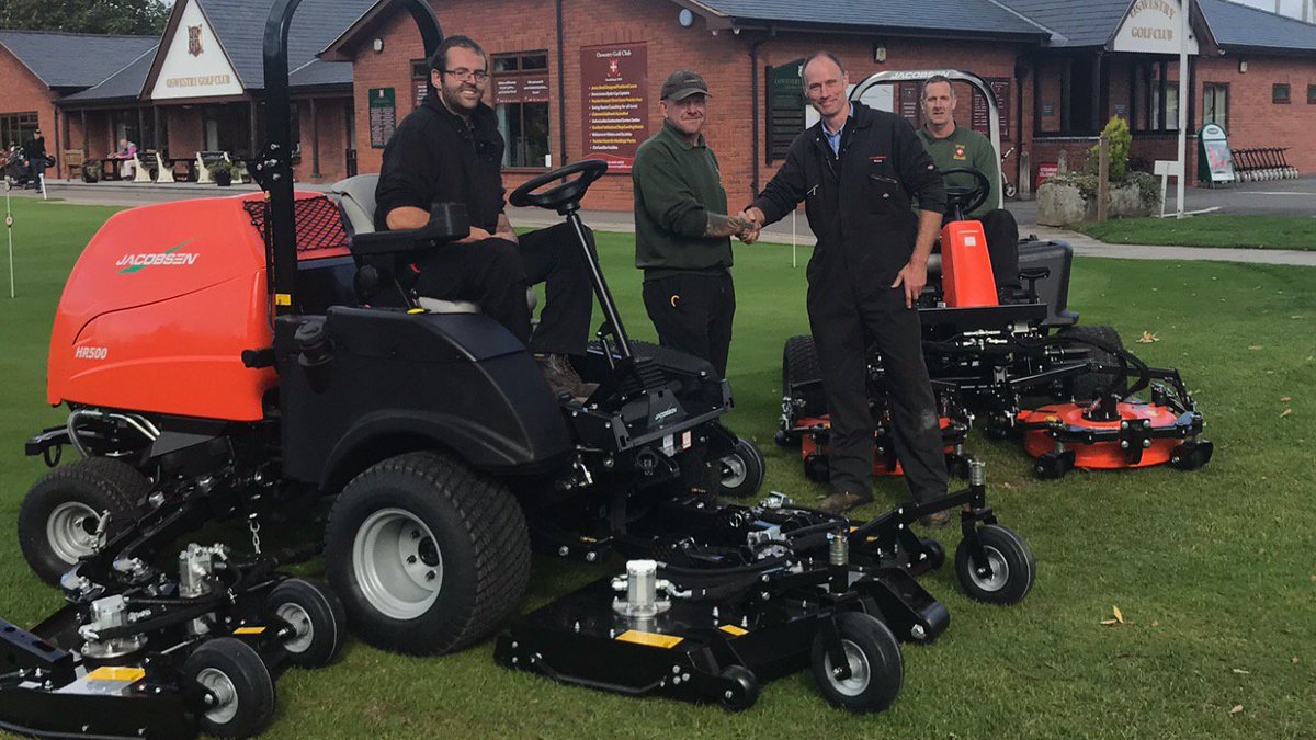 OswestryGC's tweet photo. Barny and the team recently took delivery of 2 new machines (a Jacobsen AR-3 &amp; a HR-500) from the guys at @JacobsenTurf 
 to ensure they keep on top of the course condition with maximum efficiency and minimal downtime

In Barnys words, these are ‘Great bits of kit’ https://t.co/LOAb1mB3AR