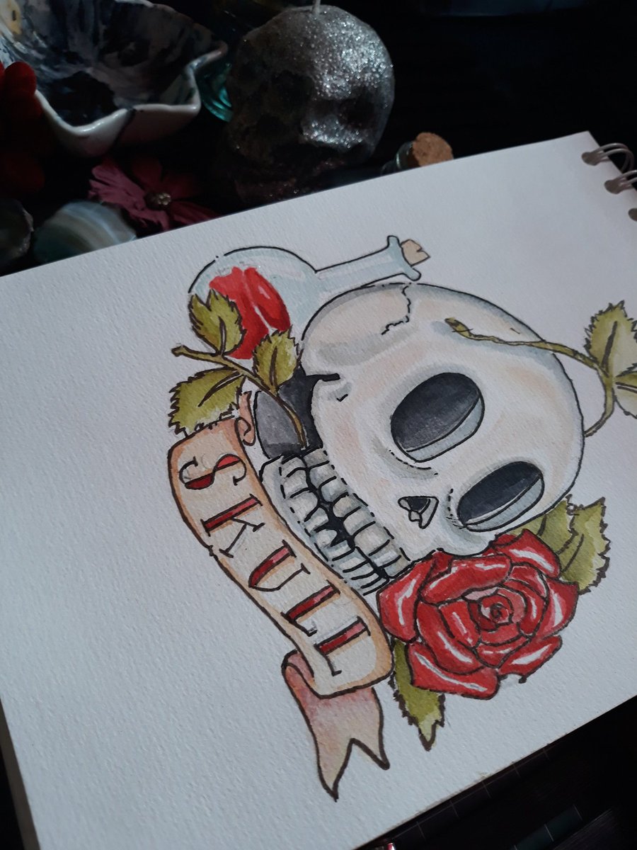 10. Skull 💀 Painted with distress inks. #Inktober2018 #InktoberEs #witchuly #skull #inktoberDay10 #inktoberdia10 #distressink