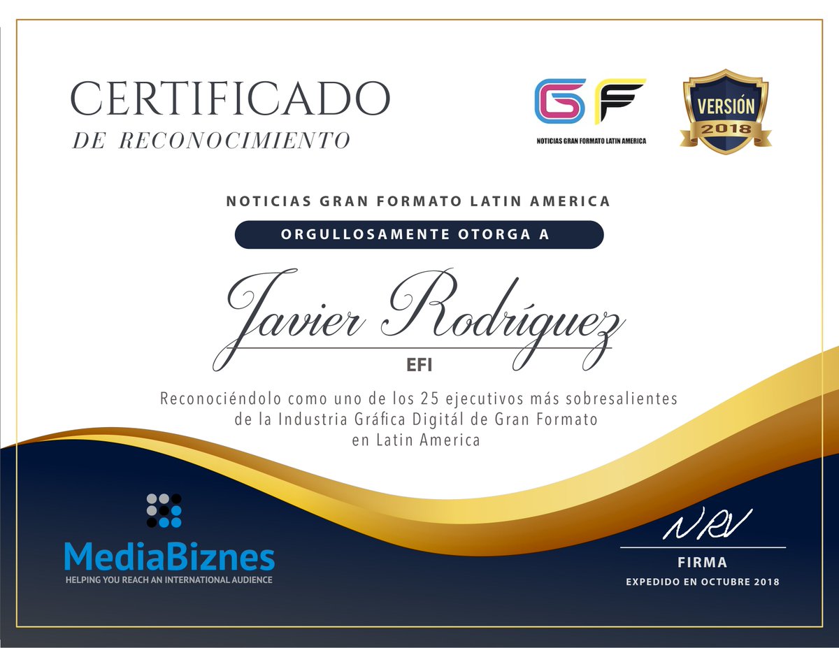 NGranFormato's tweet photo. Felicitamos a Javier Rodríguez #EFI, por su elección dentro de los 25 ejecutivos mas sobresalientes de la industria gráfica digital de Gran Formato en América Latina.

#granformato #plotters #impresión #printing #wideformat #noticiasgranformatolatinamerica https://t.co/81yBAg7jQ3