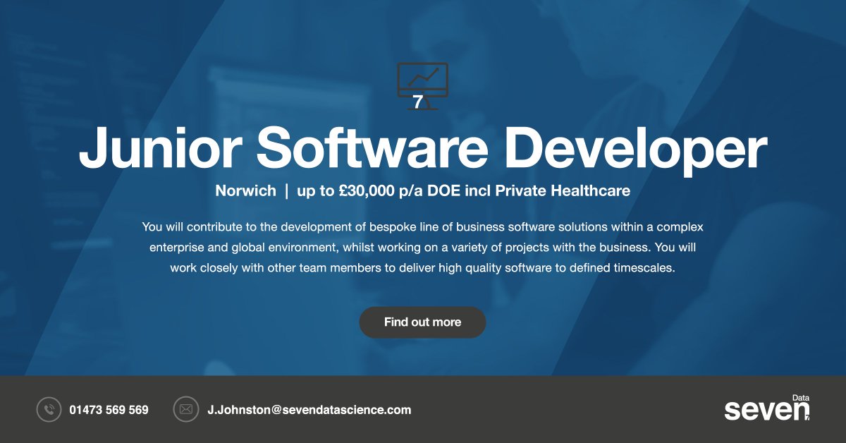 Seven_Data7's tweet image. It is a busy day here at the Seven Data Science Office ... 
We are on the look out for a Junior Software Developer to join an established team in Norfolk · .Net · C# · JavaScript · Azure · #data #javascript #azure #Junior #Norfolk