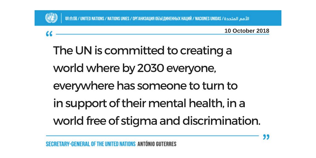 "If we change our attitude to mental health – we change the world."
 -- <a href="/antonioguterres/">António Guterres</a> on Wednesday's #WorldMentalHealthDay. bit.ly/2yqvExQ