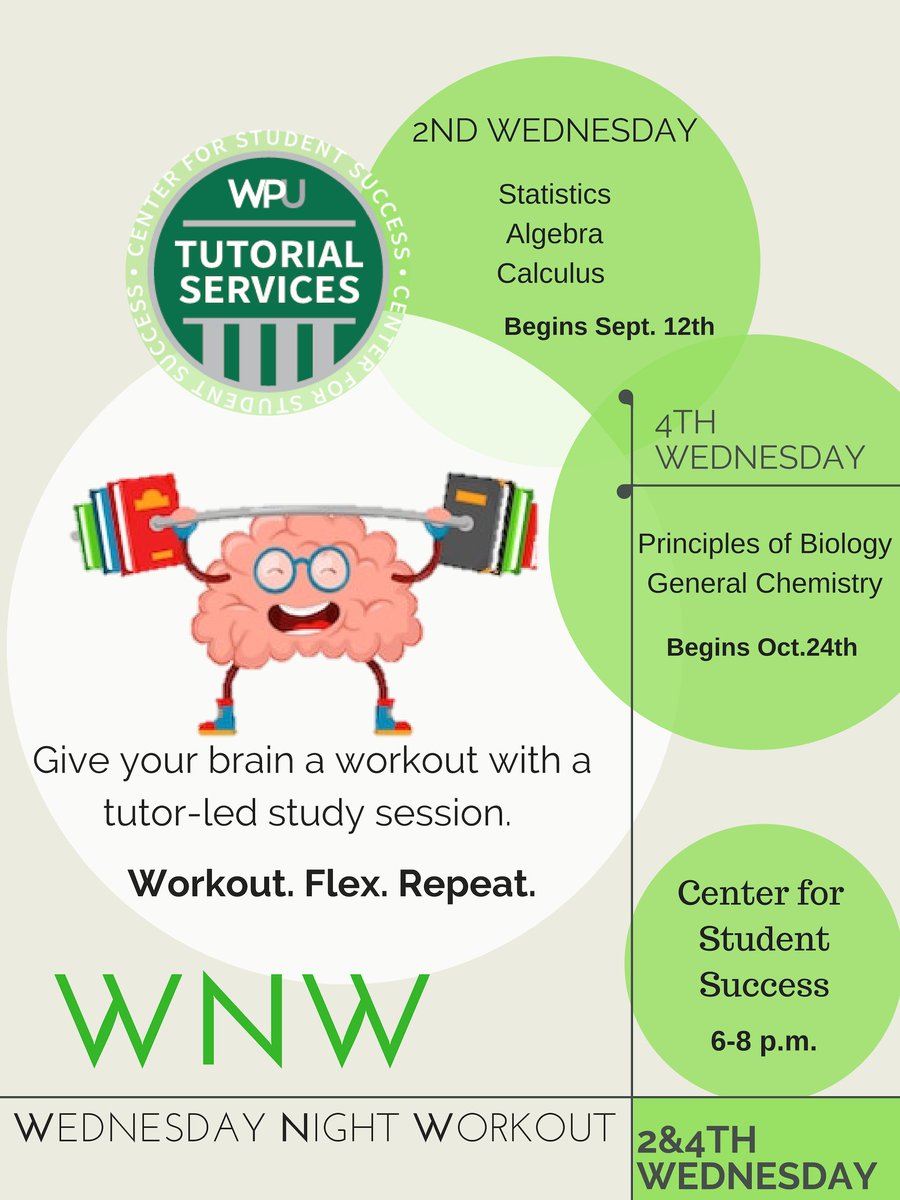 Need extra help with your math course ?! Come to the WNW TONIGHT! A tutor-led study session will exercise your brain so you can flex in class! 6-8 p.m.! Finch 2nd floor! @WPUStudentLife @WilliamPeaceSGA <a href="/GoPeacePacers/">Pacer Athletics</a> #bringafriend #SeenatWPU