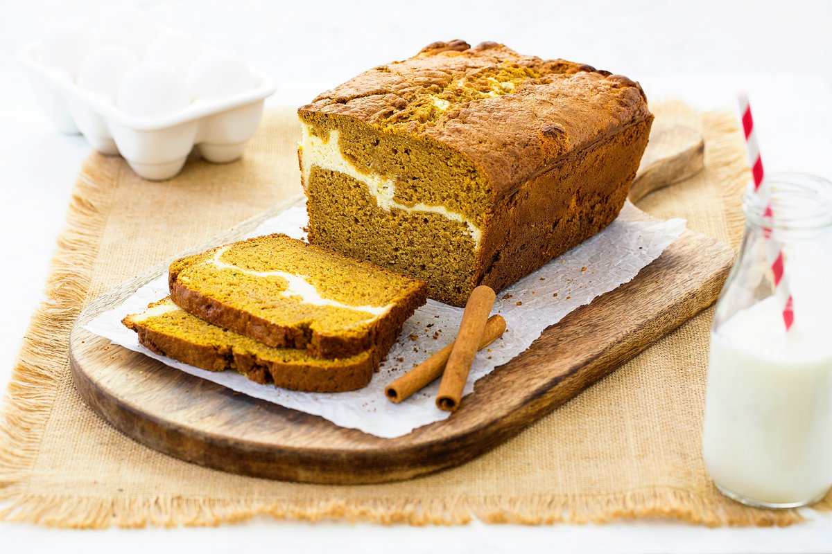 This incredibly moist pumpkin bread is flavoured with fragrant spices and features a rich ribbon of cream cheese inside! Make perfect with always fresh Ontario eggs, that go from farm to store in 4-7 days. <a href="/GetCracking/">Get Cracking</a> #ad #getcracking #recipe - ow.ly/ek8E30m9TS6