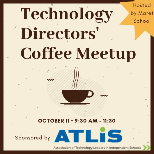 theatlis's tweet image. D.C. Area Tech Leaders- Join us at @MaretSchool tomorrow for coffee and conversations. Tag someone who should come!
RSVP: buff.ly/2C6XiU6
#indyschools #ATLIS #techdirectors #ISEDchat