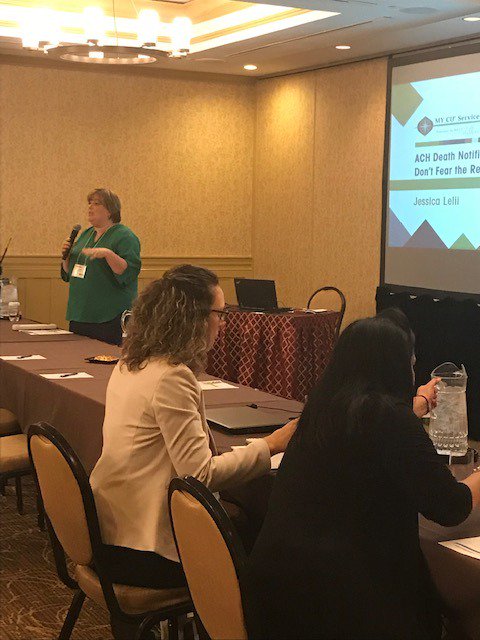 Our #2018PaymentsConf is underway in #HersheyPA! First #education session is #ACH Death Notification Entries: Don't Fear the Reaper from @MYCUSERVICES' EFT specialist, Jessica Lelii. #HersheyLodge