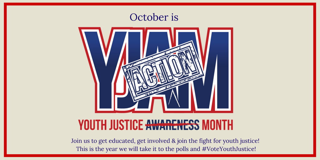 October is #YouthJusticeActionMonth, a month to get educated, get involved & join the fight for #YouthJustice! This is the year we will take it to the polls on Nov. 6 and #VoteYouthJustice #YJAM cfyj.org/yjam/