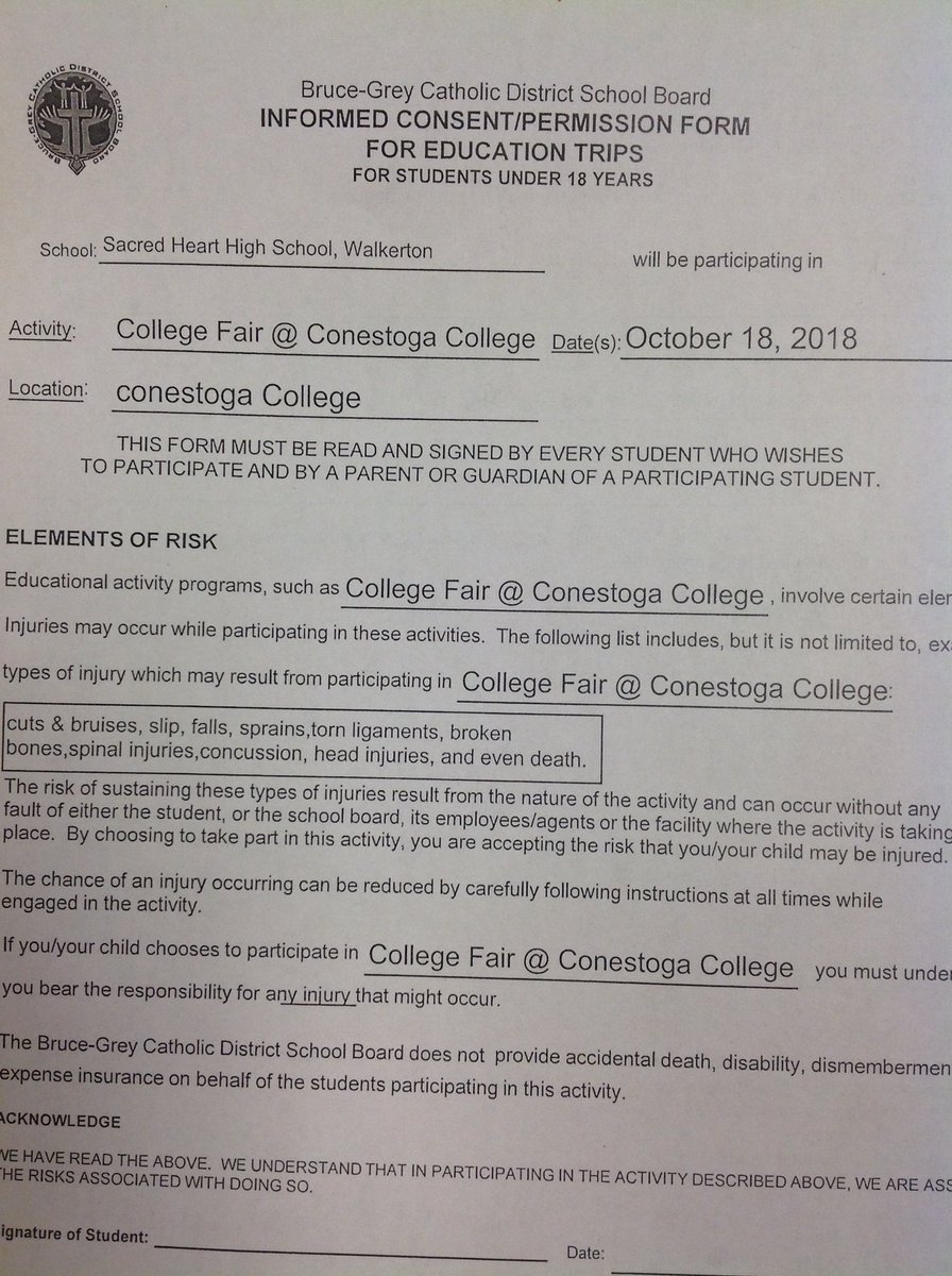 College info Fair is at Conestoga College on Oct 18. Bring permission forms by Friday to Guidance <a href="/SHHSCrusaders/">Sacred Heart HS</a>