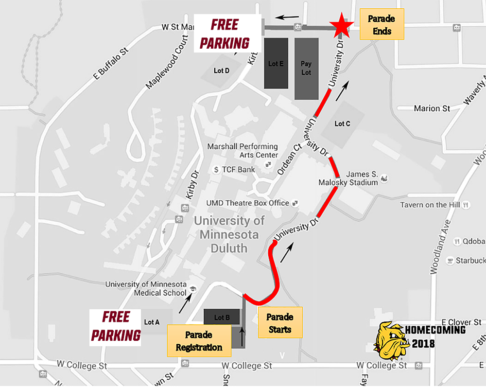 UMDAlumni's tweet photo. It is Homecoming week! The parade is this Saturday, Oct. 13, starting at 11:00am. See parade route below and other details on parking. Check out all the activities going on at UMD! https://t.co/1QFoGvPDK8 https://t.co/nG4WJgBiJR