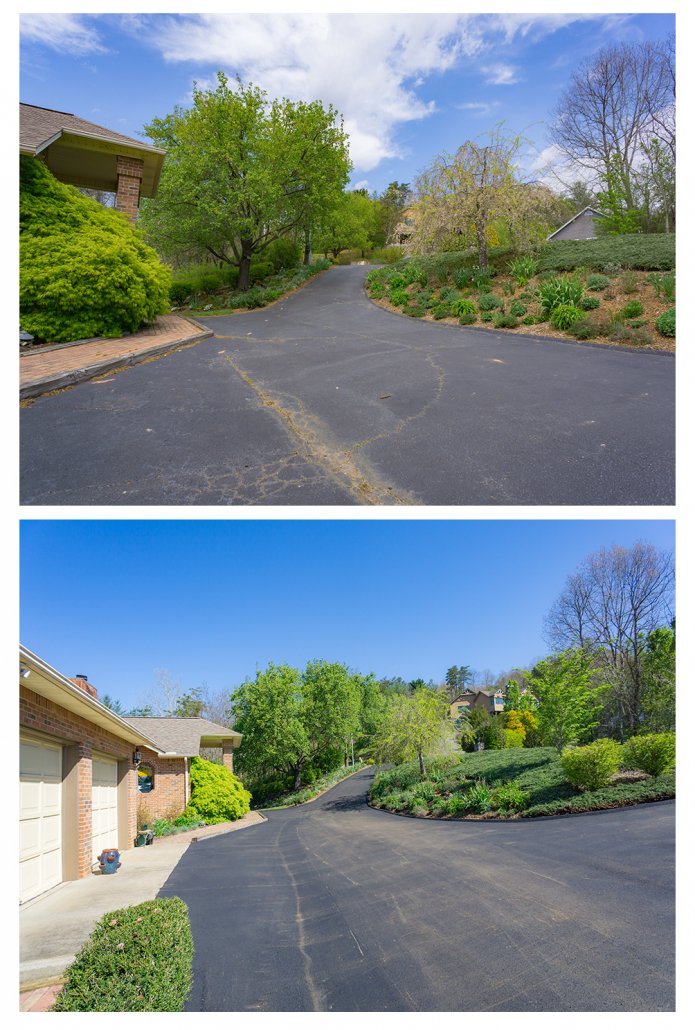 This before and after is of a recently completed project where we replaced an entire driveway. #Landsapingphotos #Hardscapes #KeepLawnNOrder