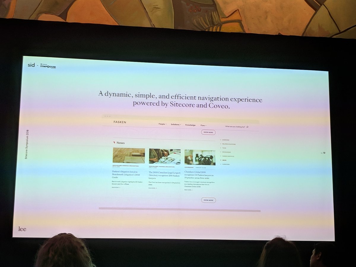 coveo's tweet photo. Live from #SitecoreSYM - @SidLee &amp; @FaskenLaw discussing their digital transformation journey with @Sitecore and @Coveo. https://t.co/fnX41BVzX1