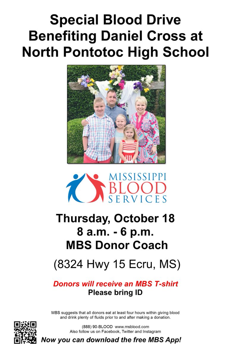 Blood drive a week from tomorrow! This year our donations will benefit Daniel Cross. SENIORS—make two donations (either yourself or a member of the community in your name) before May to receive a red donor cord for graduation!