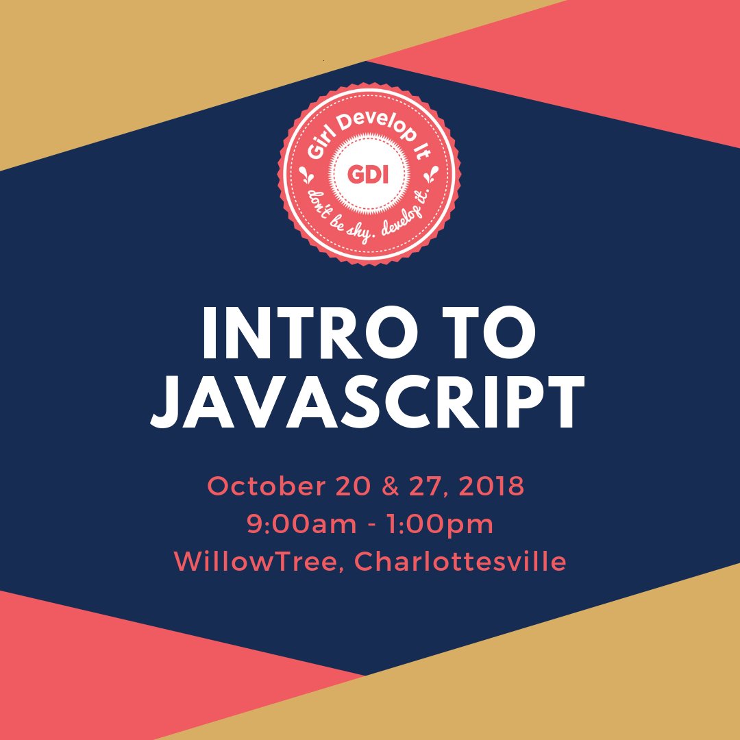 GDICentralVA's tweet photo. Learning JavaScript is a logical next step once you've learned HTML/CSS. Our class this month will get you started!  https://t.co/oyjM2bBBv8 https://t.co/FceLGteTnG