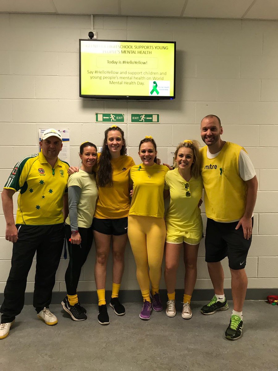 Gleniffer_PE's tweet photo. The PE staff all ready for #HellowYellow promoting #MentalHealthDay2018.
#walkamilewithasmile. Ready for an action packed day of activities. #ItsOKtonotbeOK #itsgoodtotalk https://t.co/0SL2nrFJUI
