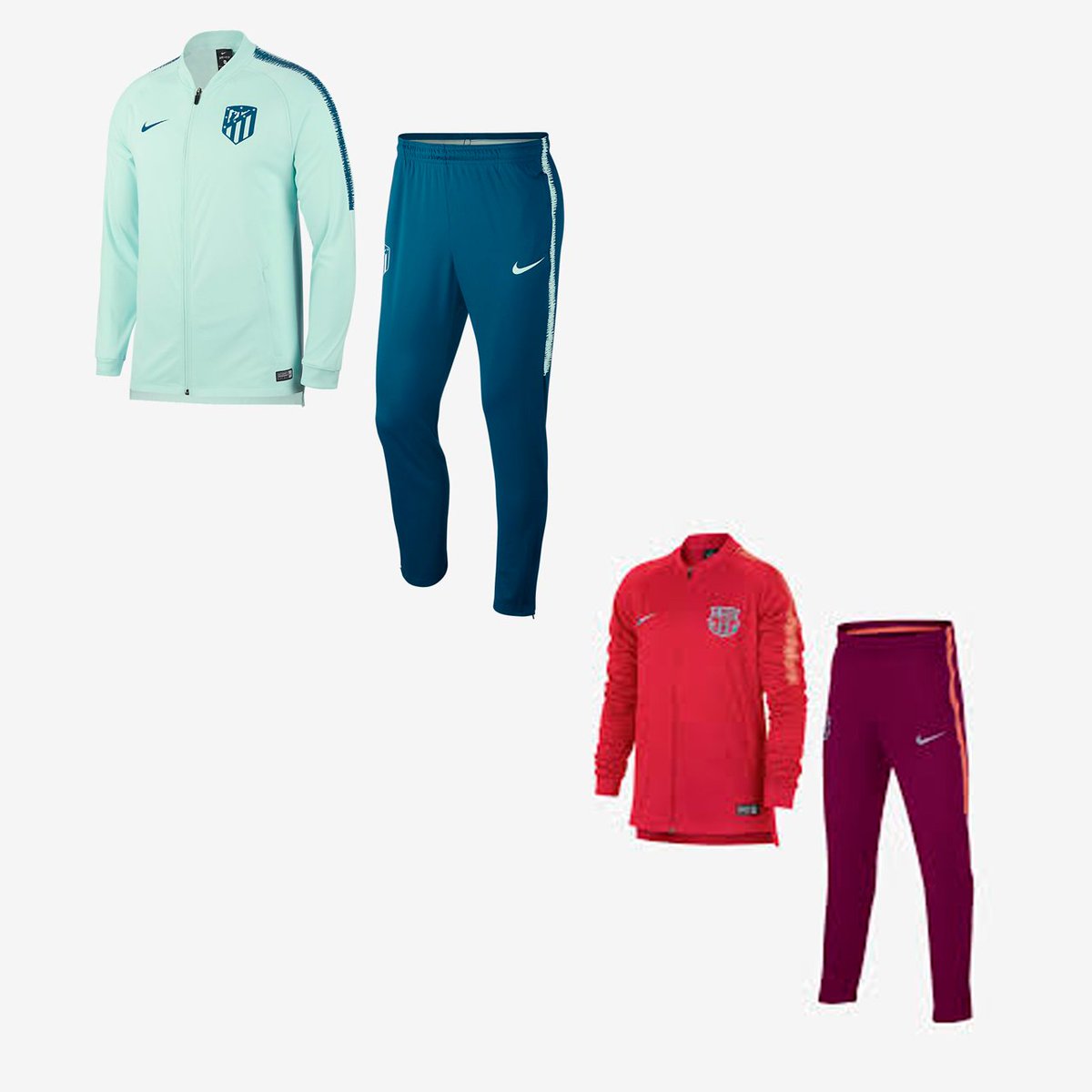 Chándals Nike del Atlético de Madrid, para niño y adulto
y también del FC Barcelona para niño.
