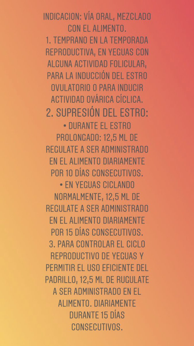 RandlabArg's tweet image. Ovu-Mate (Altrenodest 0.22g) Botella de 1 Litro
Indicaciones: Regulación y control del ciclo reproductivo en yeguas.