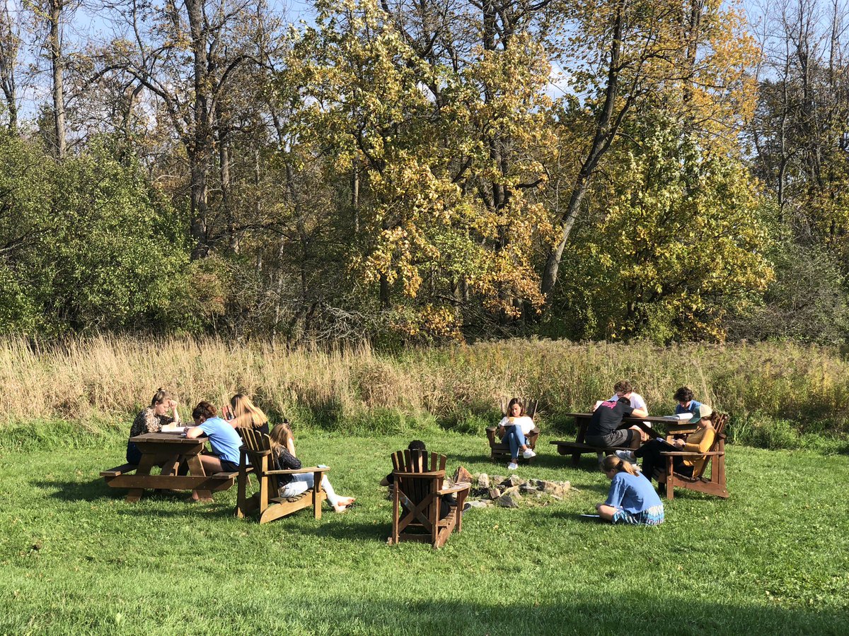 StLawrenceU's tweet image. Our ‘Contemporary Literature and Environment’ English class enjoyed the warm weather and the Wachtmeister Field Station on Tuesday. (📸: Eliza Maher ‘20)