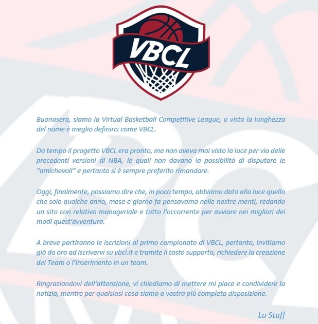 VirtualBCL's tweet photo. Felici nel comunicarvi la nascita di https://t.co/RLNS7Z67BM 🏀🏆 https://t.co/HUX1CXNSkM