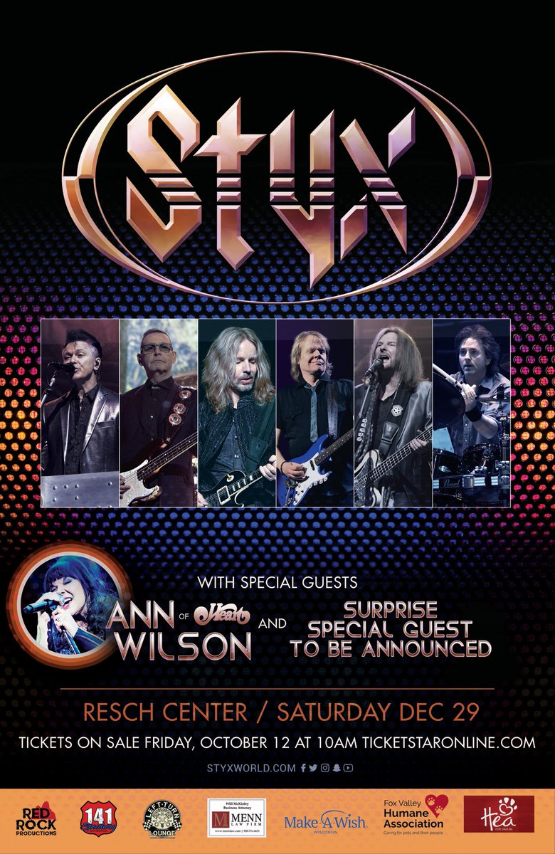 RedRock_Prod's tweet photo. Are you ready to ROCK?! Pre-Sale tickets are now available! Be the first to get your tickets to #Styx special guest #AnnWilson in #GreenBay Dec 29 — Let’s go #PackersNation! Pre-Sale Code STYX2018➡️➡️ https://t.co/LPgYboUjr5 https://t.co/9A5eJ1VeLw