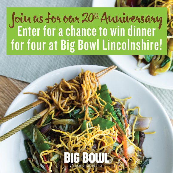 Big Bowl Lincolnshire is turning 20! Celebrate with us and enter for the chance to win dinner for 4 @ our Lincolnshire location. Click here to enter: woobox.com/5to3gc