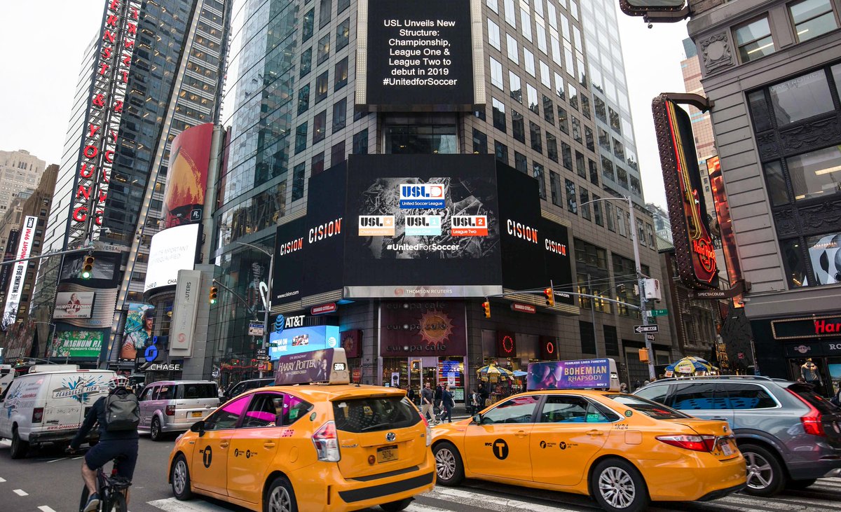 USLLeagueOne's tweet photo. What up, Times Square? 😎✌

#WeAreOne | #UnitedForSoccer https://t.co/VQkS7YpWv1