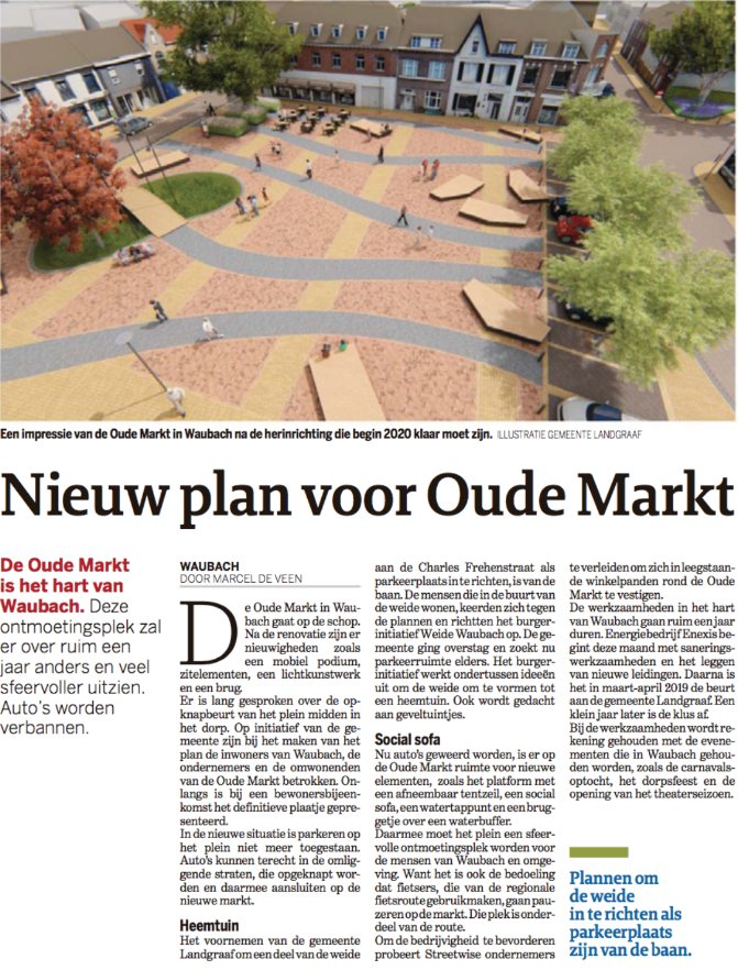 Vandaag een mooi artikel in de krant over de herontwikkeling van Oude Markt #Waubach. Dit project is tot stand gekomen door #Hartjesontwikkelvisie in samenwerking met #FransPollux en #BureauVerbeek in opdracht van Gemeente #Landgraaf.