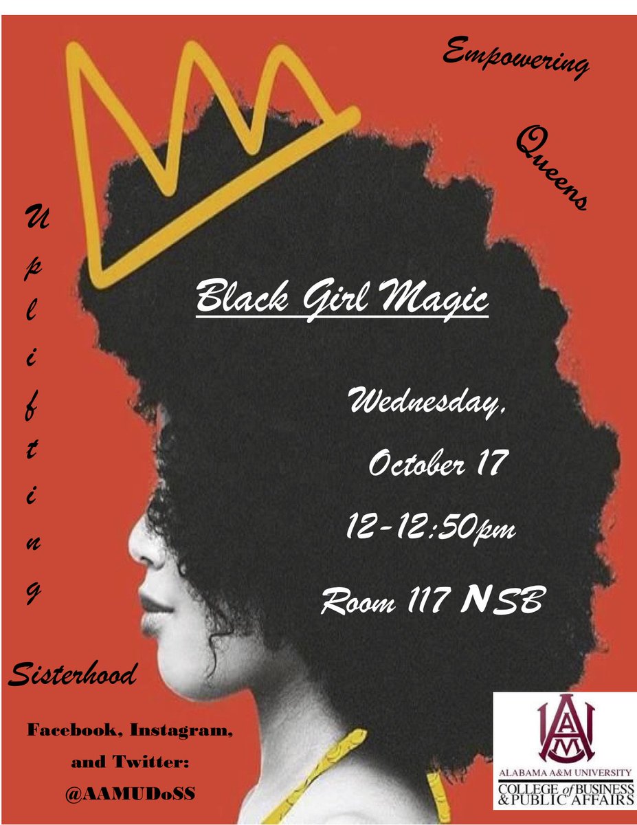 AAMUDoSS's tweet photo. Next week is Sociology Week. We have 4 forums planned for Monday, Tuesday, Wednesday, and Thursday.

Mon. - Careers and Jobs in Soc.
Tues. - Sex Crimes, Domestic Violence and the Law
Wed. Black Girl Magic
Fri. - Debating the Death Penalty

#AAMU #AAMU22 #aamu21 #AAMU20 #AAMU19 https://t.co/it4Xx0jJpE