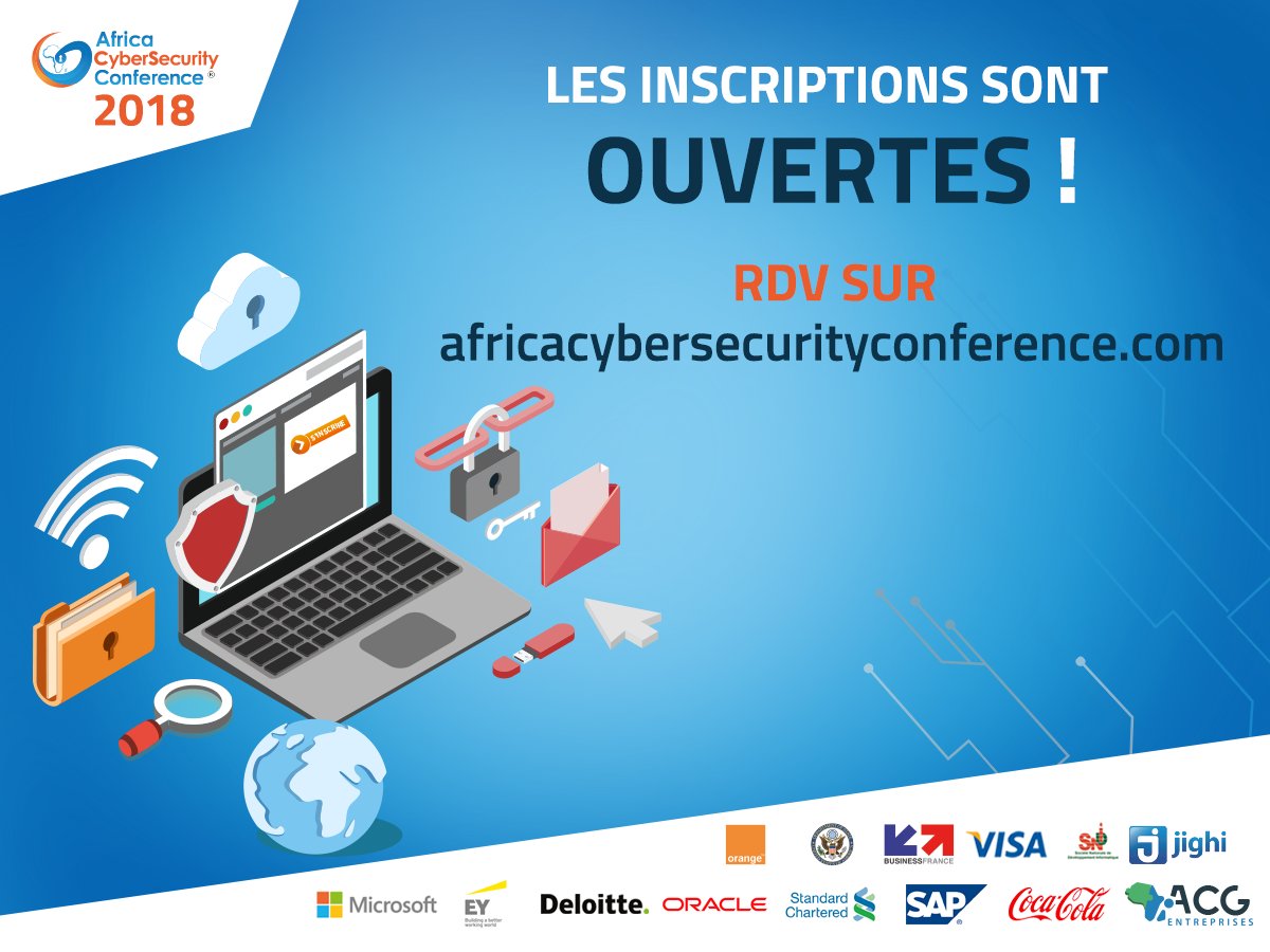 AfricaCSC's tweet photo. Ne manquez pas l'occasion de rencontrer de nombreux experts et de faire du business pendant 3 jours !
Inscrivez-vous vite à Africa CyberSecurity Conference 2018
Lien: https://t.co/MFM2Sp5xcO https://t.co/juCznHDjIe