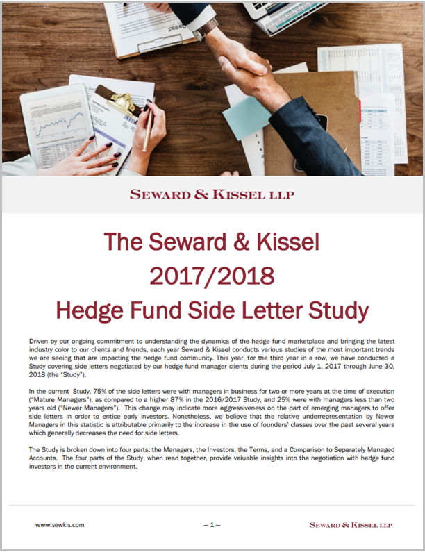STUDY: Seward &amp; Kissel is pleased to announce the release of its 2017/2018 Hedge Fund Side Letter Study. More: sewkis.com/publications/s… #hedgefunds