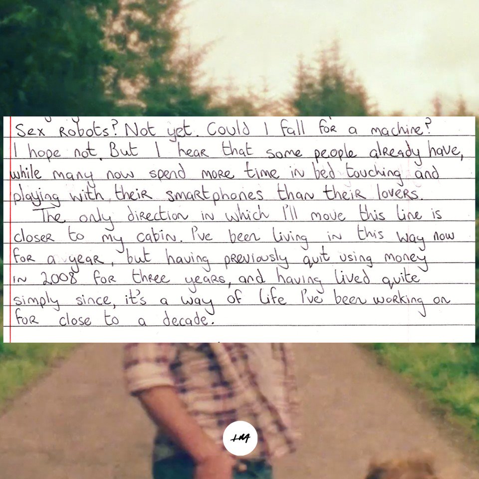 impossible's tweet image. Is it possible to live without money? Has technology hijacked our quality of life? What’s its impact on the environment?  

#offgrid #markboyle #sustainability