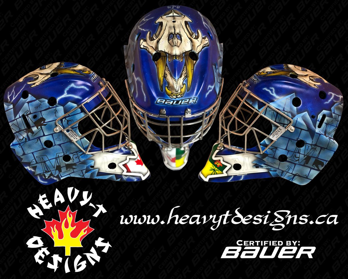 HeavyTDesigns's tweet photo. Jack Romanuik's Marian University "Sabertooth Skull" mask. Good luck with the new school and have a great hockey season! @MU_Mens_Hockey @jackromanuik @MapleAirbrush @BauerHockey https://t.co/RhW884hHiY