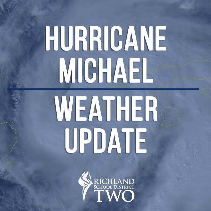 RichlandTwo's tweet photo. Richland Two is canceling school on Thursday, October 11, 2018. All schools and offices will be closed, and all school and district activities are canceled. No changes are being made to Wednesday’s schedule. Visit https://t.co/LrqOhTblrc for more details. https://t.co/YDYzDeOoAk