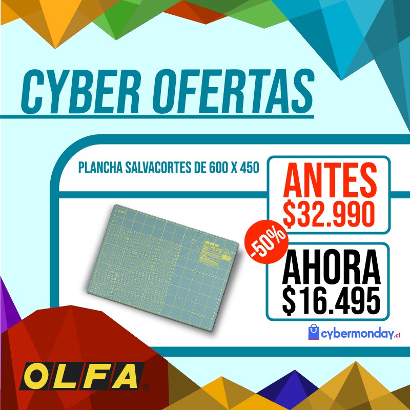 OlfaChile's tweet image. Quedan pocas horas de este Cyber Monday, pero siguen las ofertas! Plancha salvacortes, medidas en centímetros y pulgadas, fabricada en resina de olefina amigable con el medio ambiente 60x45x1,5 cm 50%DCTO Compra aquí goo.gl/fi6SLJ
#cybermondaycl #olfa #cuttingmat