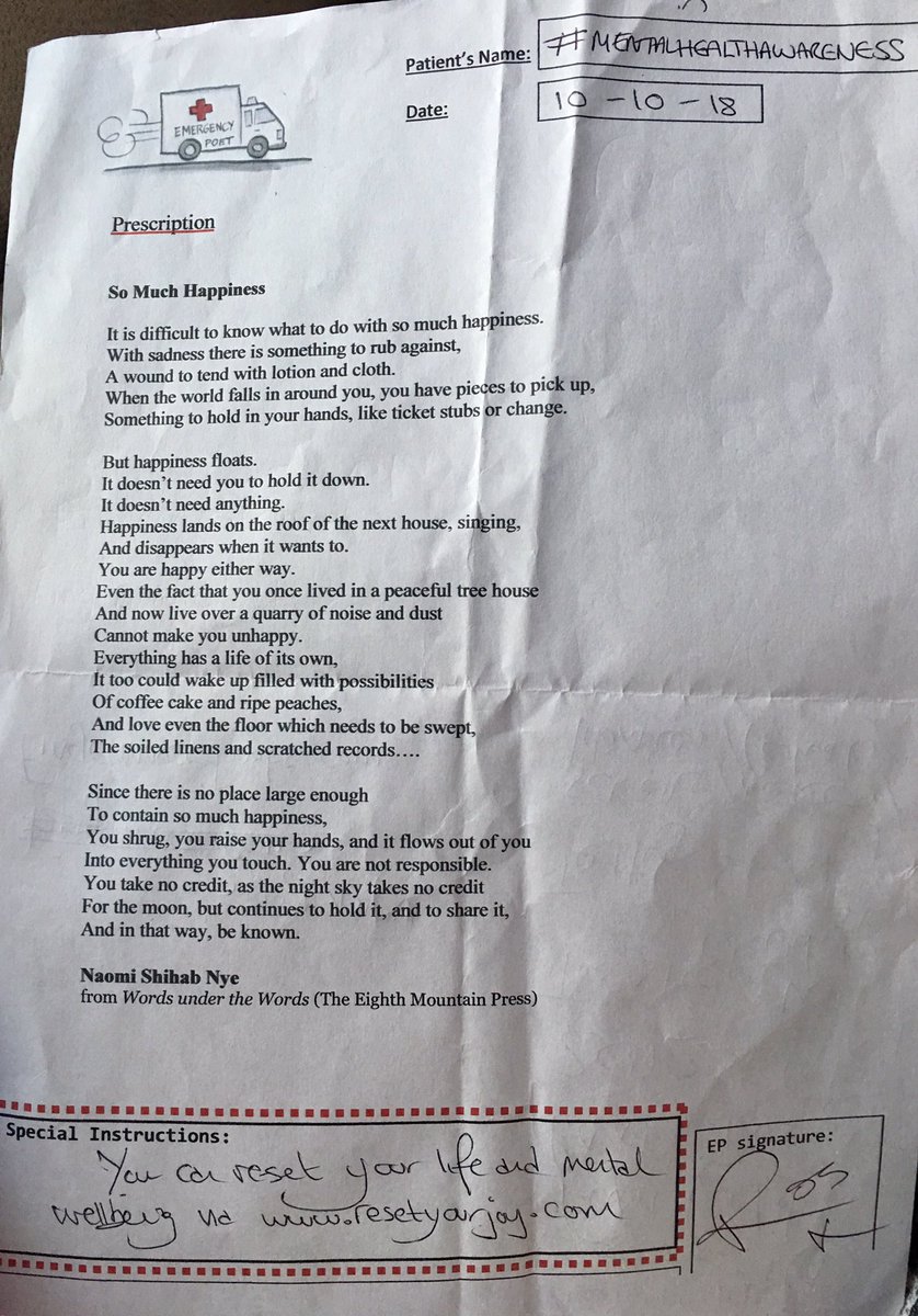 For #MentalHealthAwarenessDay2018 #MentalHealthDay here is my poem prescribed to me by <a href="/emergencypoet/">Poetry Pharmacy 🚑💊📚🇪🇺</a> shared with you #enjoy #WednesdayWidsom #poetry