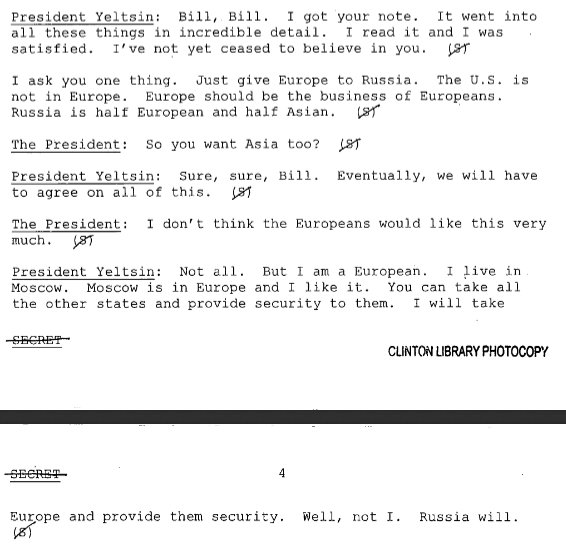 9. Clinton & Yeltsin meet in Turkey in November of 1999 to further these discussions. What does Yeltsin want, just Europe!